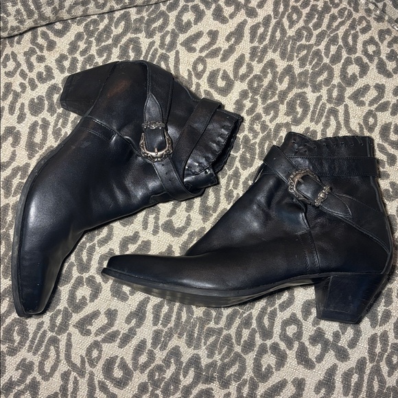 Vintage Justin Boots Black Ankle strappy heeled cowboy boots biker western 10 main image 3